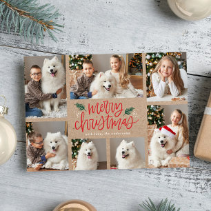 Hand-Lettered Merry Christmas Kraft 7 Photo Holiday Card