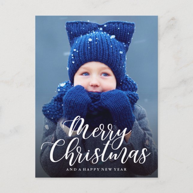 Hand Lettered Merry Christmas Photo Postcard (Front)