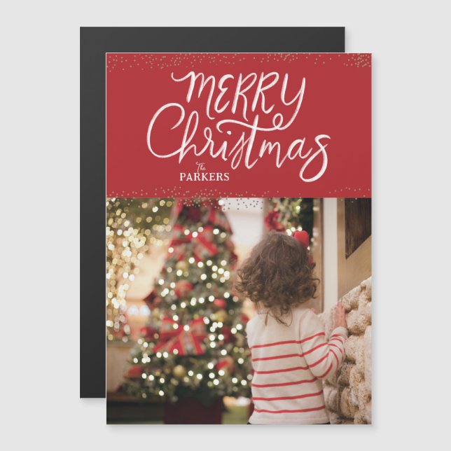 Hand Lettered Merry Christmas Red Photo Card (Front/Back)