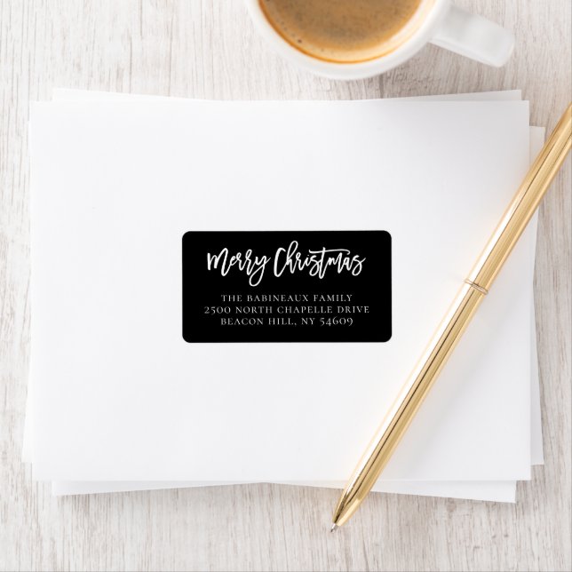 Hand Lettered Merry Christmas Script Black Address Label (Insitu)