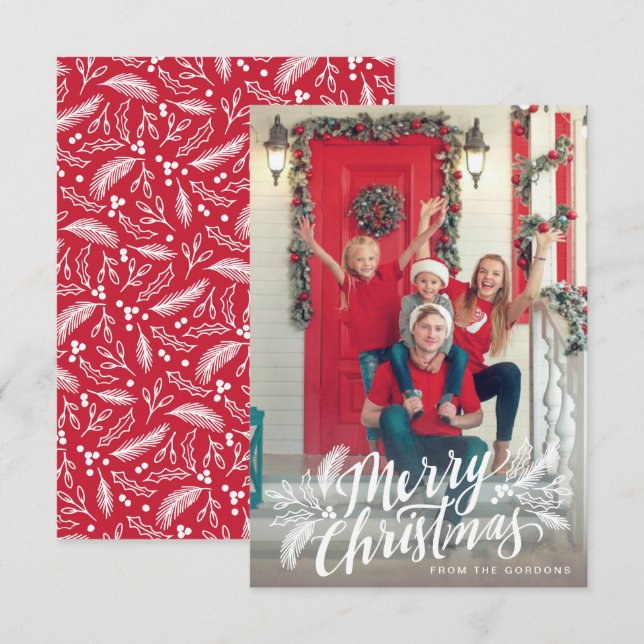 Hand-lettered Merry Christmas script with greenery Card (Front/Back)