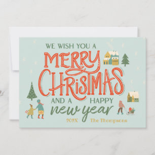 Hand Lettered Merry Christmas Village Holiday Card