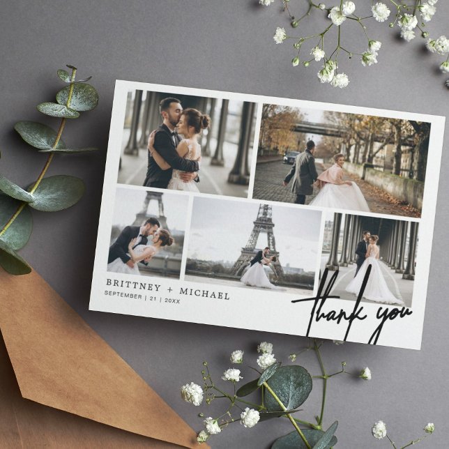 Hand-Lettered Modern Photo Collage Thank You Card (Creator Uploaded)