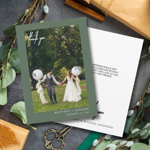 Hand-Lettered Modern Photo Sage Green Thank You Card