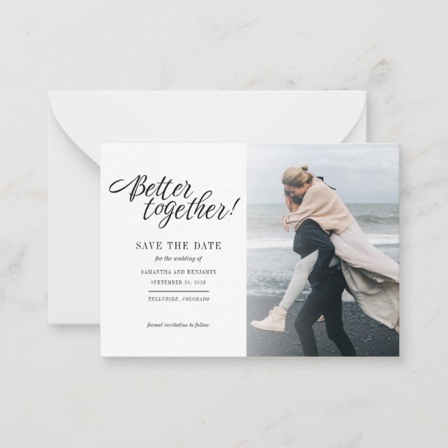 Hand-Lettered Modern Photo Wedding Save The Date Card (Front)