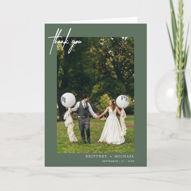 Hand-Lettered Modern Sage Thank You Card (Front)