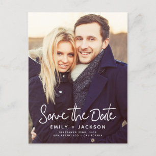 Hand Lettered Modern Simple Save the Date Photo Announcement Postcard