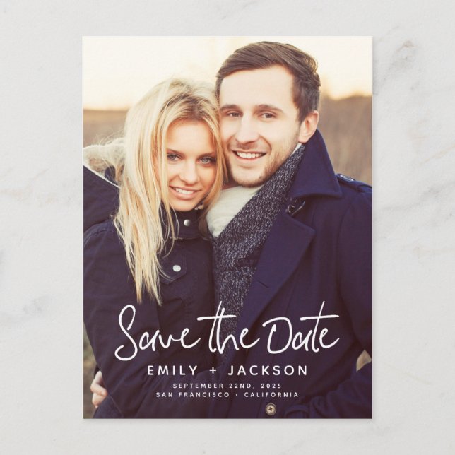 Hand Lettered Modern Simple Save the Date Photo Announcement Postcard (Front)