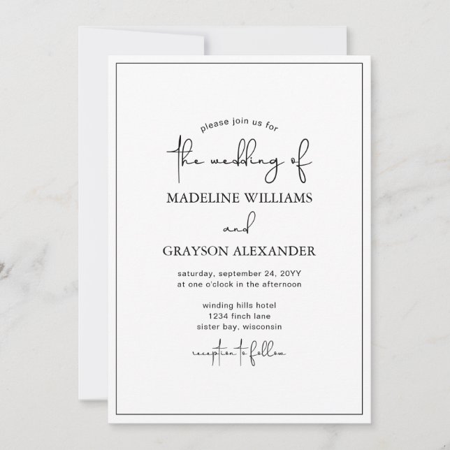 Hand-Lettered Modern Simple Wedding Invitation (Front)