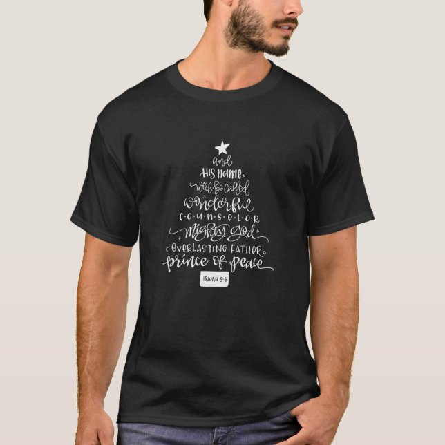 Hand Lettered Names Of God Jesus | Christmas Tree T-Shirt (Front)