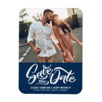 Hand Lettered Navy Blue Photo Save the Date