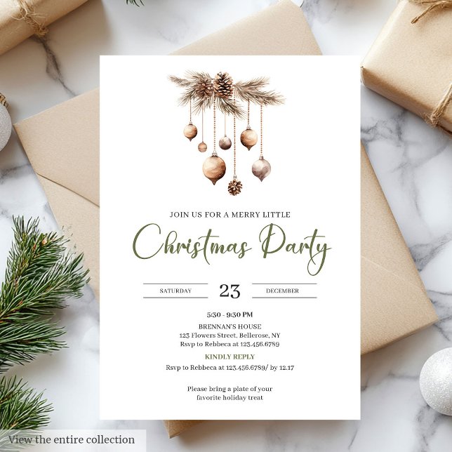 Hand-Lettered Neutral Olive Ivory Christmas Party Invitation (Hand-Lettered Neutral Olive Ivory Christmas Party)