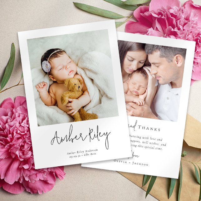 Hand Lettered Newborn Baby Photo Birth Thank You Card (Creator Uploaded)