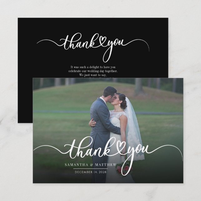 Hand-Lettered Newlyweds Photo Modern Thank You Card (Front/Back)