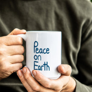 Hand-lettered Peace on Earth Wishes Two-Tone Coffee Mug