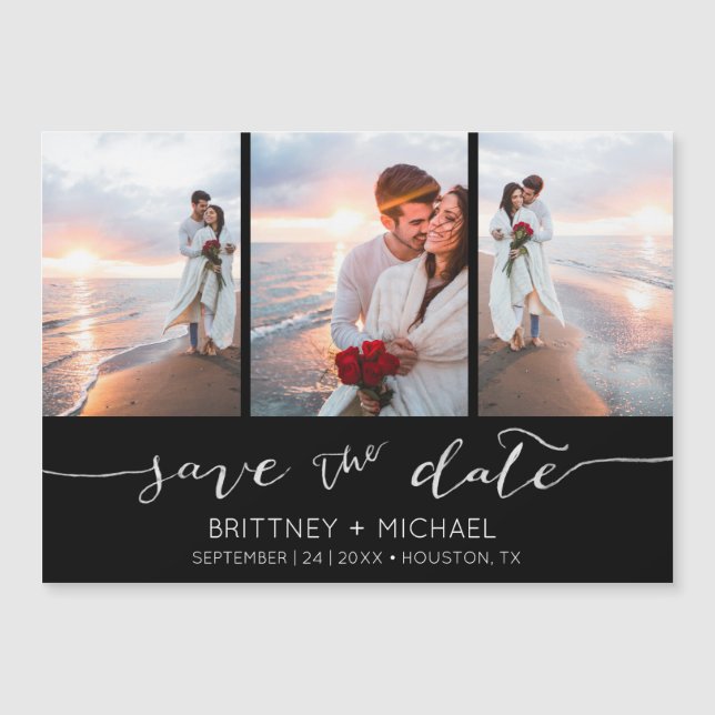 Hand Lettered Photo Black Save the Date (Front)