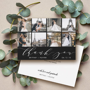 Hand Lettered Photo Collage Black Thank You Card
