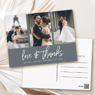 Hand-Lettered Photo Collage Dark Grey Thank You Postcard