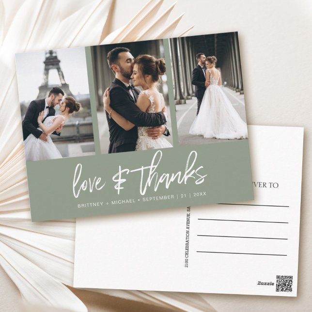Hand-Lettered Photo Collage Sage Thank You Postcard (Show your appreciation to your loved ones with an awesome photo thank-you card!)