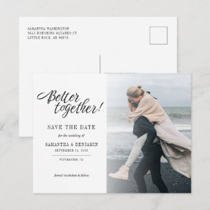 Hand-Lettered Photo Wedding Save The Date Announcement Postcard