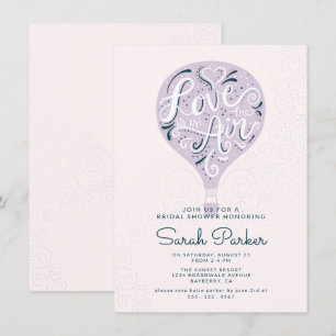 Hand Lettered Purple Hot Air Balloon Bridal Shower Invitation