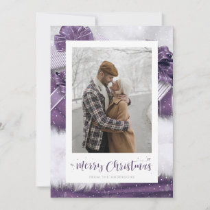 Hand-Lettered Purple Snowy Photo Christmas Cards