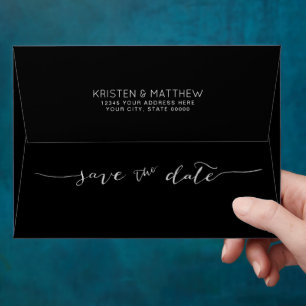 Hand-Lettered Save the Date Address Black Envelope