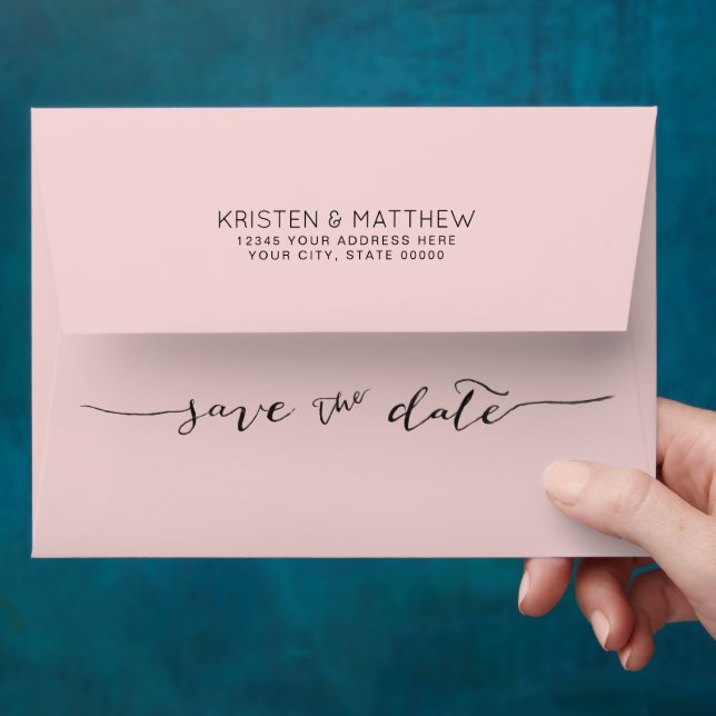 Hand-Lettered Save the Date Address Blush Pink Envelope (Hand)