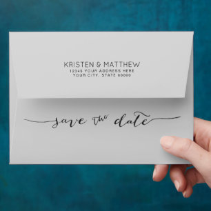 Hand-Lettered Save the Date Address Grey Envelope