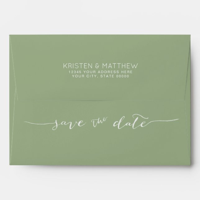Hand-Lettered Save the Date Address Sage Green Envelope (Back (Top Flap))