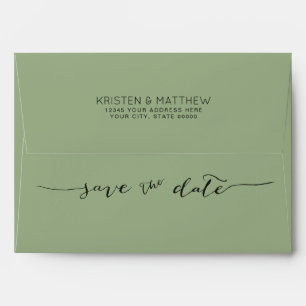 Hand-Lettered Save the Date Address Sage Green Envelope