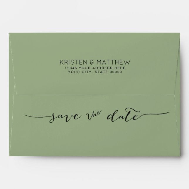 Hand-Lettered Save the Date Address Sage Green Envelope (Back (Top Flap))