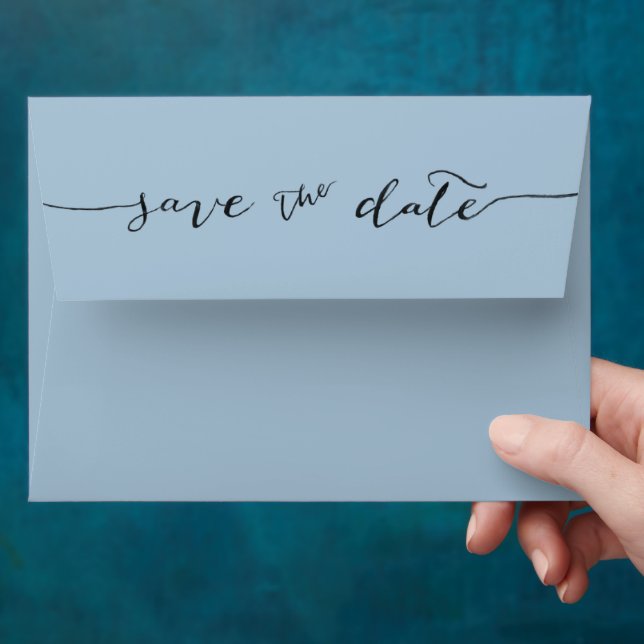 Hand-Lettered Save the Date Dusty Blue Envelope (Hand)