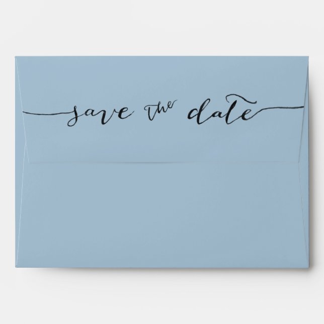 Hand-Lettered Save the Date Dusty Blue Envelope (Back (Top Flap))
