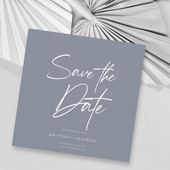 Hand Lettered Save The Date Dusty Blue Invitation (Creator Uploaded)