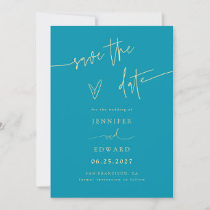 Hand Lettered Script Aqua Blue Save The Date