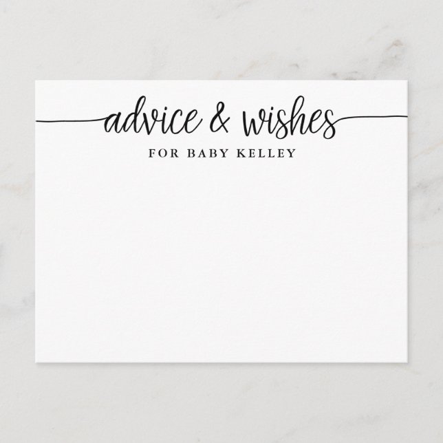 Hand Lettered Script Baby Advice and Wishes Card (Front)