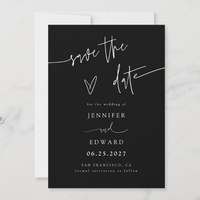 Hand Lettered Script Black Wedding Save The Date (Front)