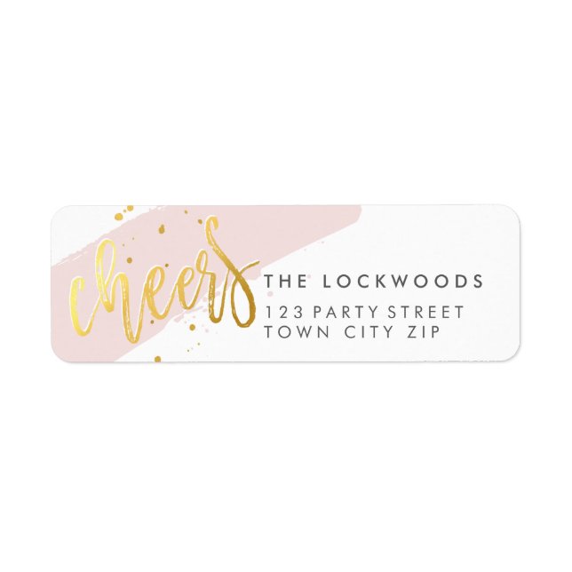 HAND LETTERED SCRIPT CHEERS gold foil pink blush (Front)