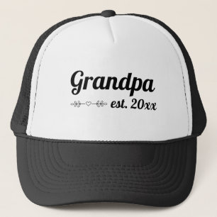 Hand Lettered Script Grandpa Established Year Trucker Hat
