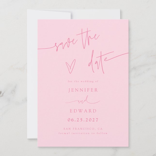 Hand Lettered Script Pink Wedding Save The Date (Front)