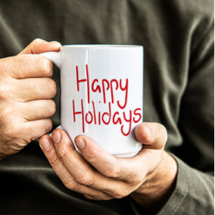 Hand-lettered script red Happy Holidays Coffee Mug