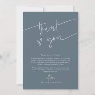 Hand Lettered Script Slate Blue Wedding Photo Thank You Card