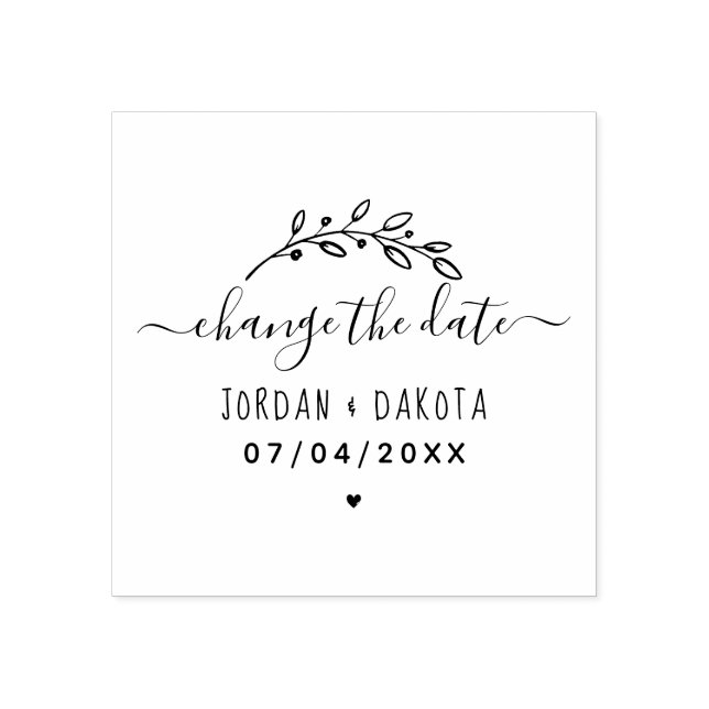 Hand-Lettered Script & Sprig | Change The Date Rubber Stamp (Imprint)