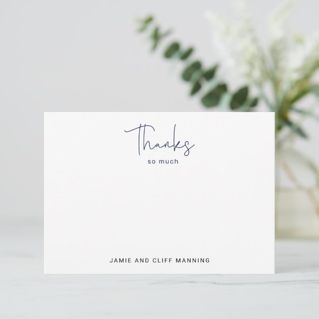 Hand Lettered Script Thanks So Much Navy Blue Card (Standing Front)
