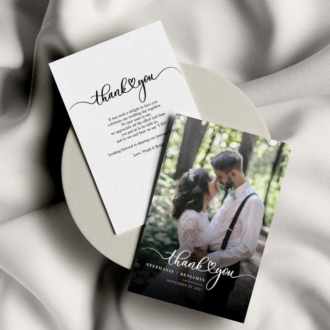 Hand-Lettered Script Wedding Photo Thank You Card (Creator Uploaded)