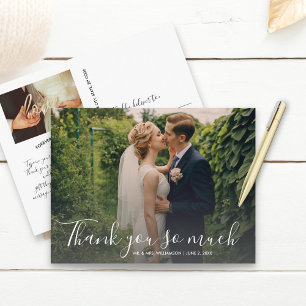 Hand Lettered Script Wedding Photo Thank You Postcard