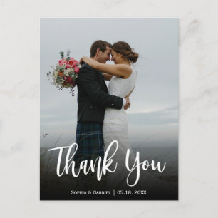 Hand Lettered Script Wedding Photo Thank You Postcard