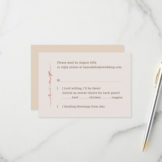 Hand Lettered Script Wedding RSVP Card (Front/Back In Situ)