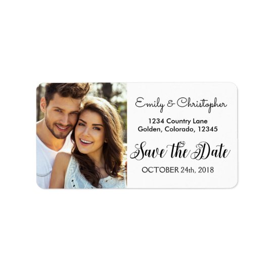 Hand Lettered Script Wedding Save the Date Photo Address Label